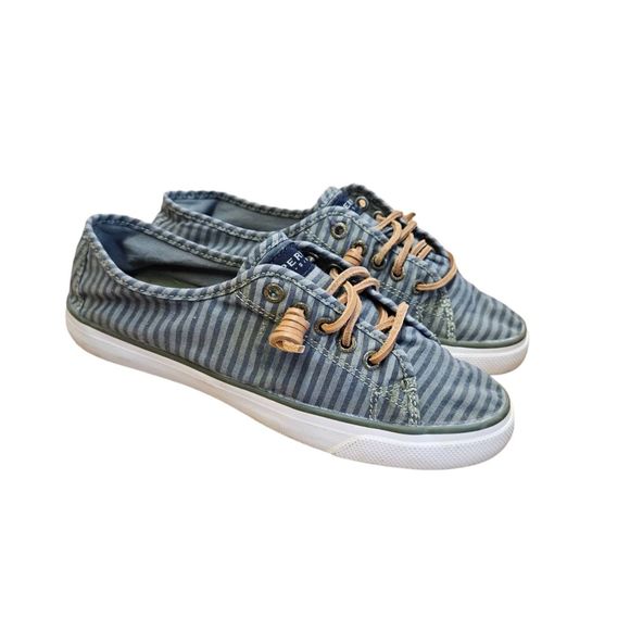 Sperry Shoes - Olive Green Striped Sperry Topsiders size 9